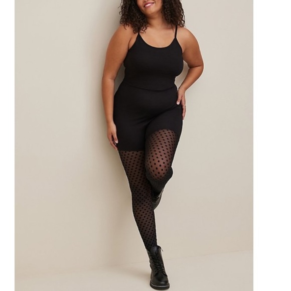 TORRID NWT PREMIUM LEGGING FLOCKED CATSUIT - COTTON BLACK - Picture 4 of 7